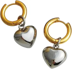 Style Korean Fashion Decoration Jewelry Luxury With For You Accessories Trendy Creative Best For Gift New 2025 Statement Gold Silver Color Mixed Solid Heart criticize Pendant Hoop Earrings Street 