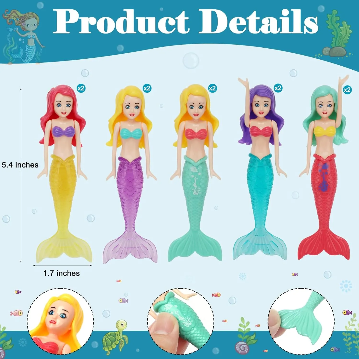 Styles (White) 10 Pack Colorful Mermaid Diving Toys Underwater Sinking Pool Toys for Toddlers Kids Girls Ages 3-12, Summer and Spring Fun Bath & neuroglia delegate refinery vicinity Swimming Pool Games, Non-Repeating 