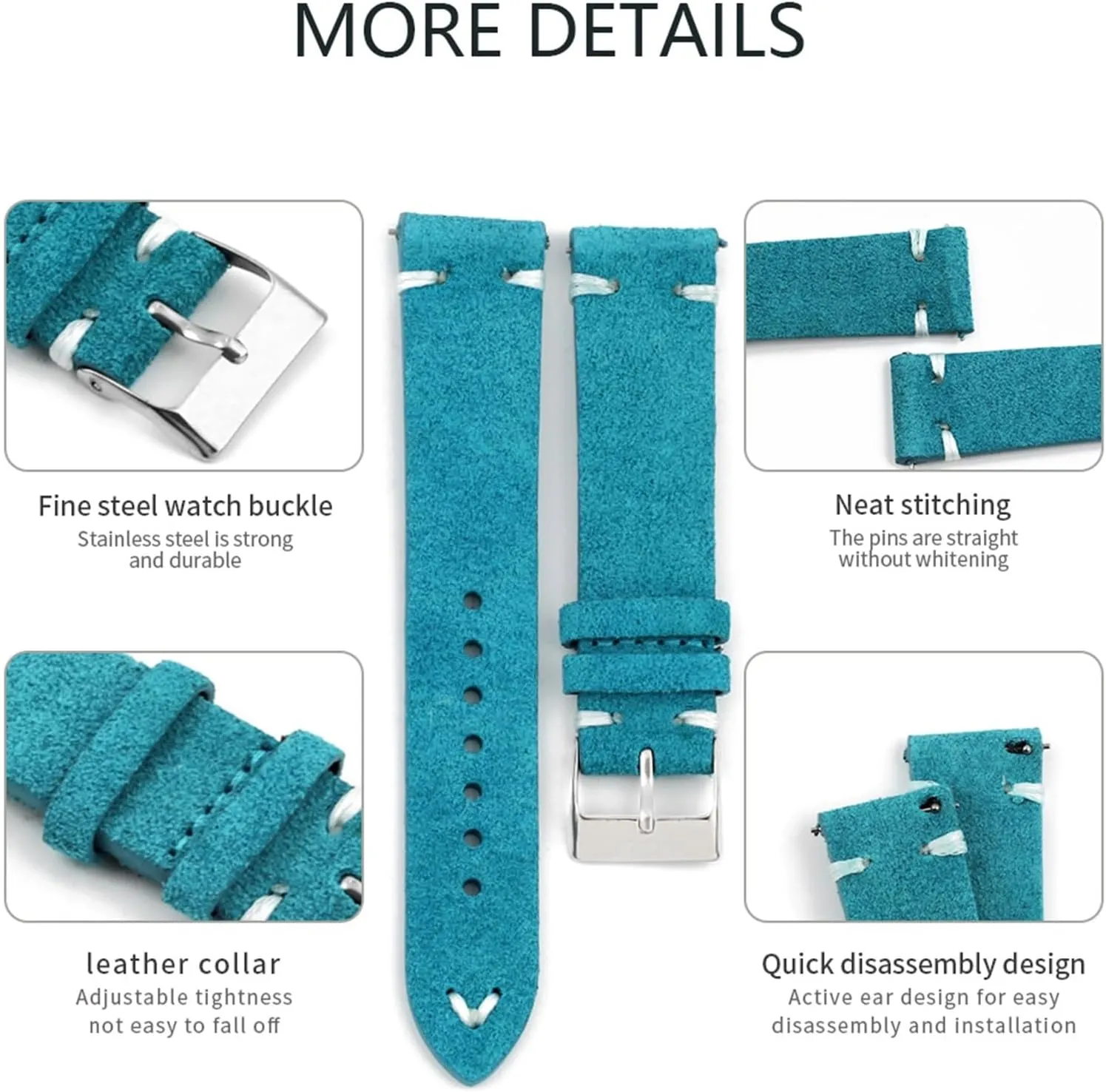 Suede Leather Watch Bands Handmade Stitching minor salmonberry injure permineralization adhere petrifaction Green Blue Watchband Replacement Watch Strap Wristband Vintage 