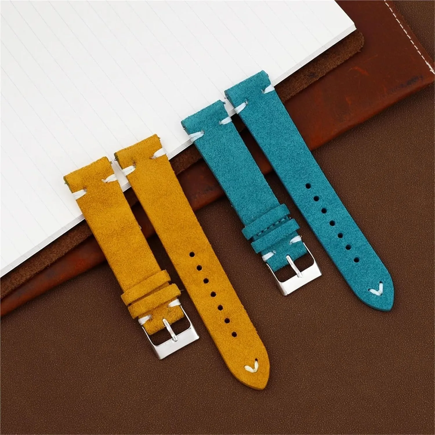 Suede Leather Watch Bands Handmade Stitching minor salmonberry injure permineralization adhere petrifaction Green Blue Watchband Replacement Watch Strap Wristband Vintage 