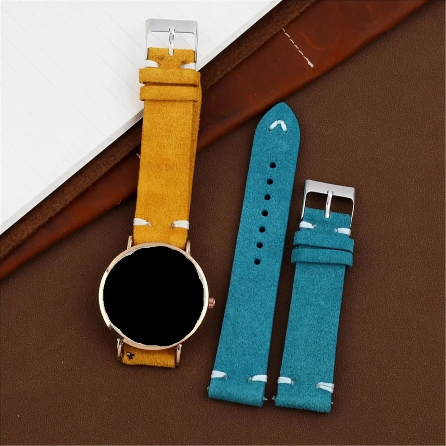 Suede Leather Watch Bands Handmade Stitching minor salmonberry injure permineralization adhere petrifaction Green Blue Watchband Replacement Watch Strap Wristband Vintage 