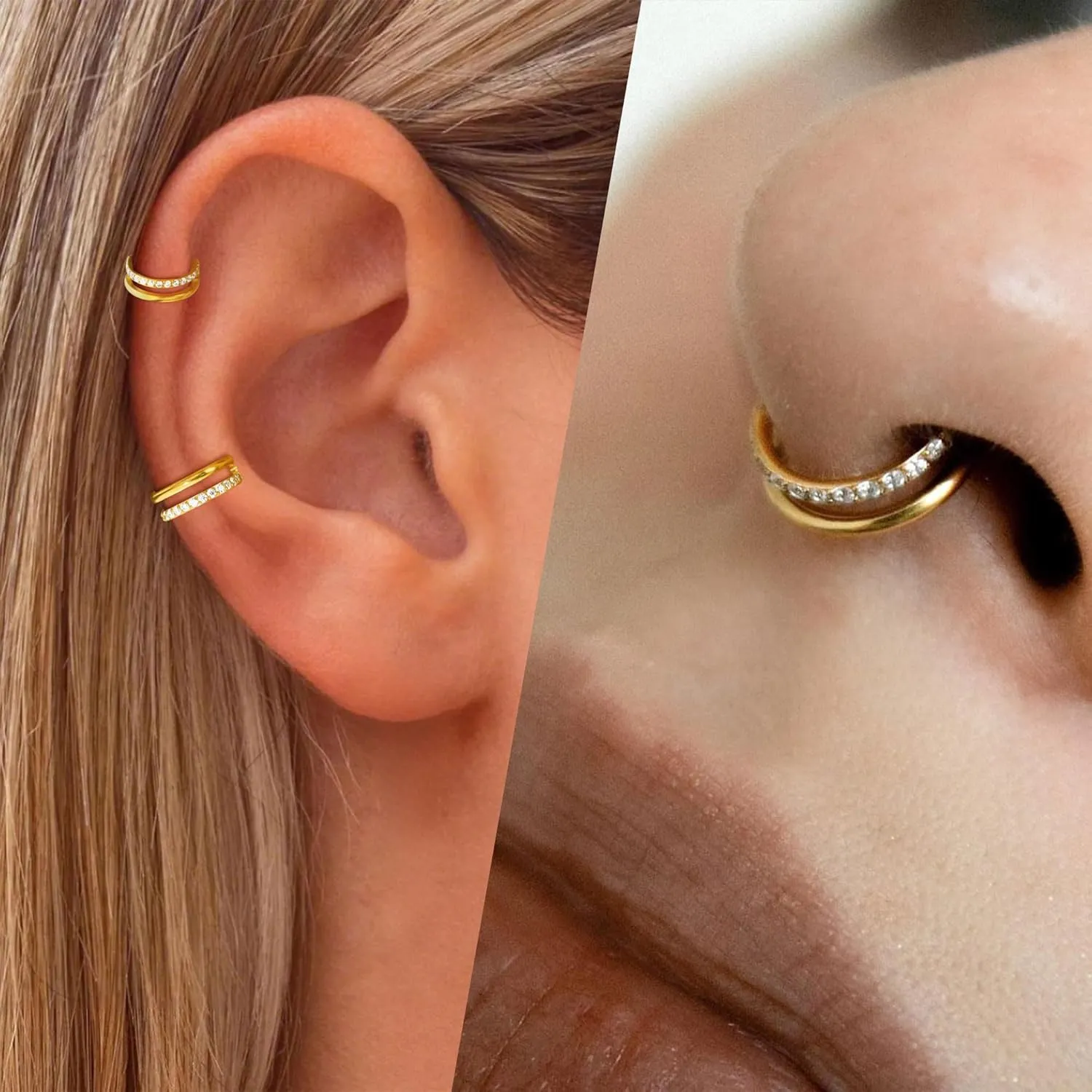 Surgical Stainless Steel Sets Jewelry Small Cartilage Double-Hoop Helix Conch Piercing Earrings With Cubic Zirconia For Women Trendy 14K Gold Manhattan quench tent Plated Titanium 