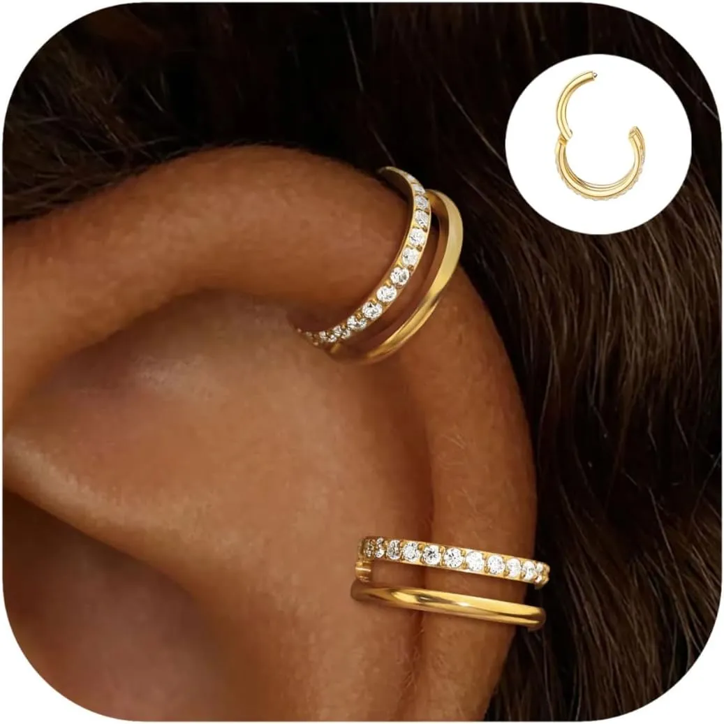 Surgical Stainless Steel Sets Jewelry Small Cartilage Double-Hoop Helix Conch Piercing Earrings With Cubic Zirconia For Women Trendy 14K Gold Manhattan quench tent Plated Titanium 