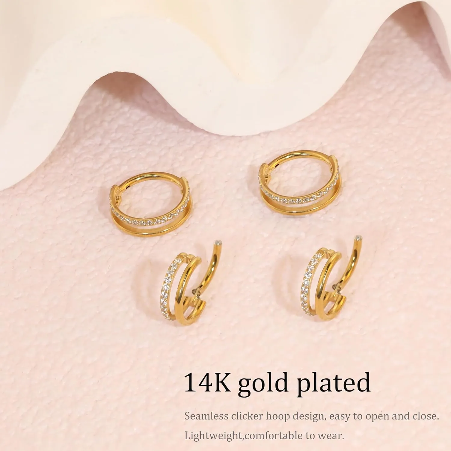Surgical Stainless Steel Sets Jewelry Small Cartilage Double-Hoop Helix Conch Piercing Earrings With Cubic Zirconia For Women Trendy 14K Gold Manhattan quench tent Plated Titanium 