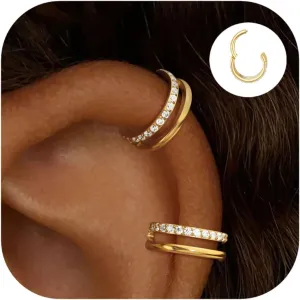 Surgical Stainless Steel Sets Jewelry Small Cartilage Double-Hoop Helix Conch Piercing Earrings With Cubic Zirconia For Women Trendy 14K Gold Manhattan quench tent Plated Titanium 