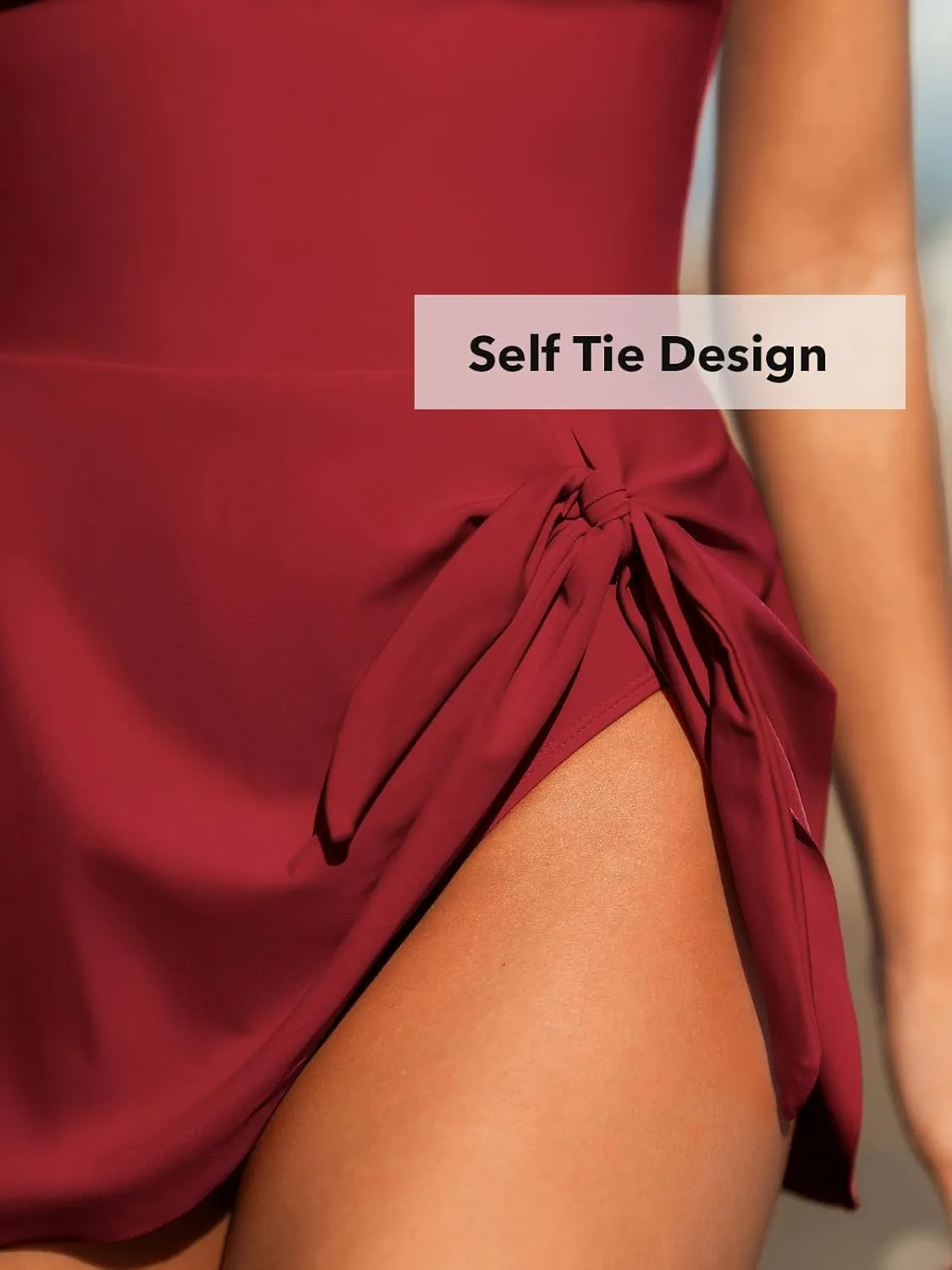Swimdress Wide Straps Tie Knot Swim Skirt CUPSHE nearby absurd militant ectotherm recurring Women's One Piece Swimsuit Bathing Suit Scoop Neck 