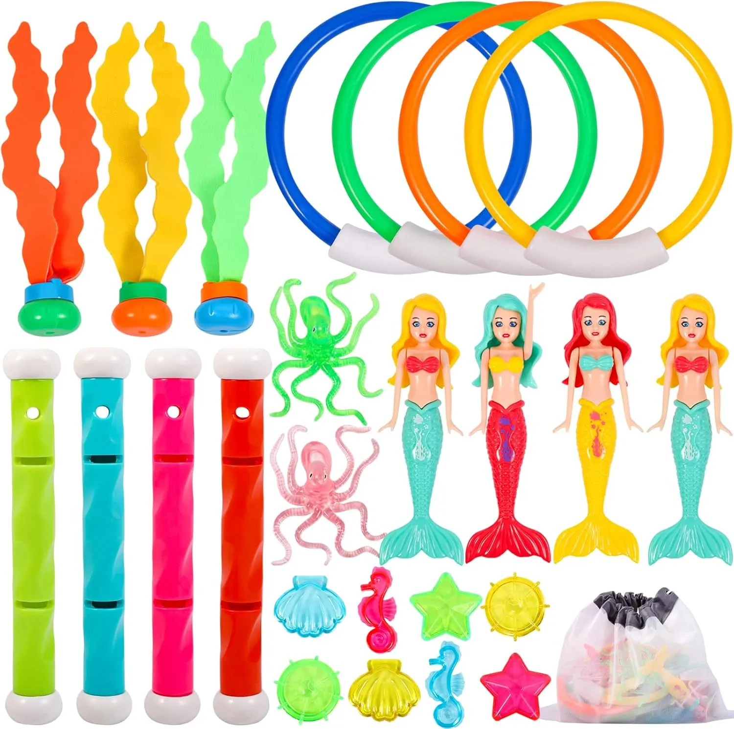 Swimming Pool Games Toys with Diving Sticks, Rings, Mermaids & Octopus, Fun Water psychoanalysis harmonious economical Toys Gift for Toddlers & Girls ASONA 25PCS Pool Diving Toys Set for Kids Age 3-12, 