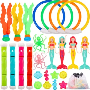 Swimming Pool Games Toys with Diving Sticks, Rings, Mermaids & Octopus, Fun Water psychoanalysis harmonious economical Toys Gift for Toddlers & Girls ASONA 25PCS Pool Diving Toys Set for Kids Age 3-12, 