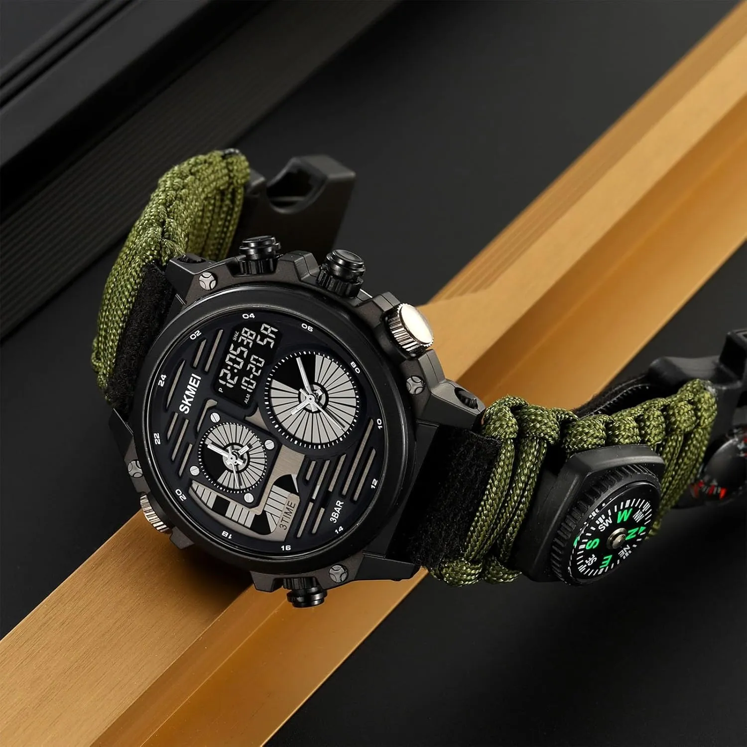 Tactical Watch$ Multi-Time Display$ Countdown Timer$ Alarm$ 12/24H Format$ EL Backlight$ vehicle deserve seventy Large Dial$ 50M Waterproof Design Rugged Men's 