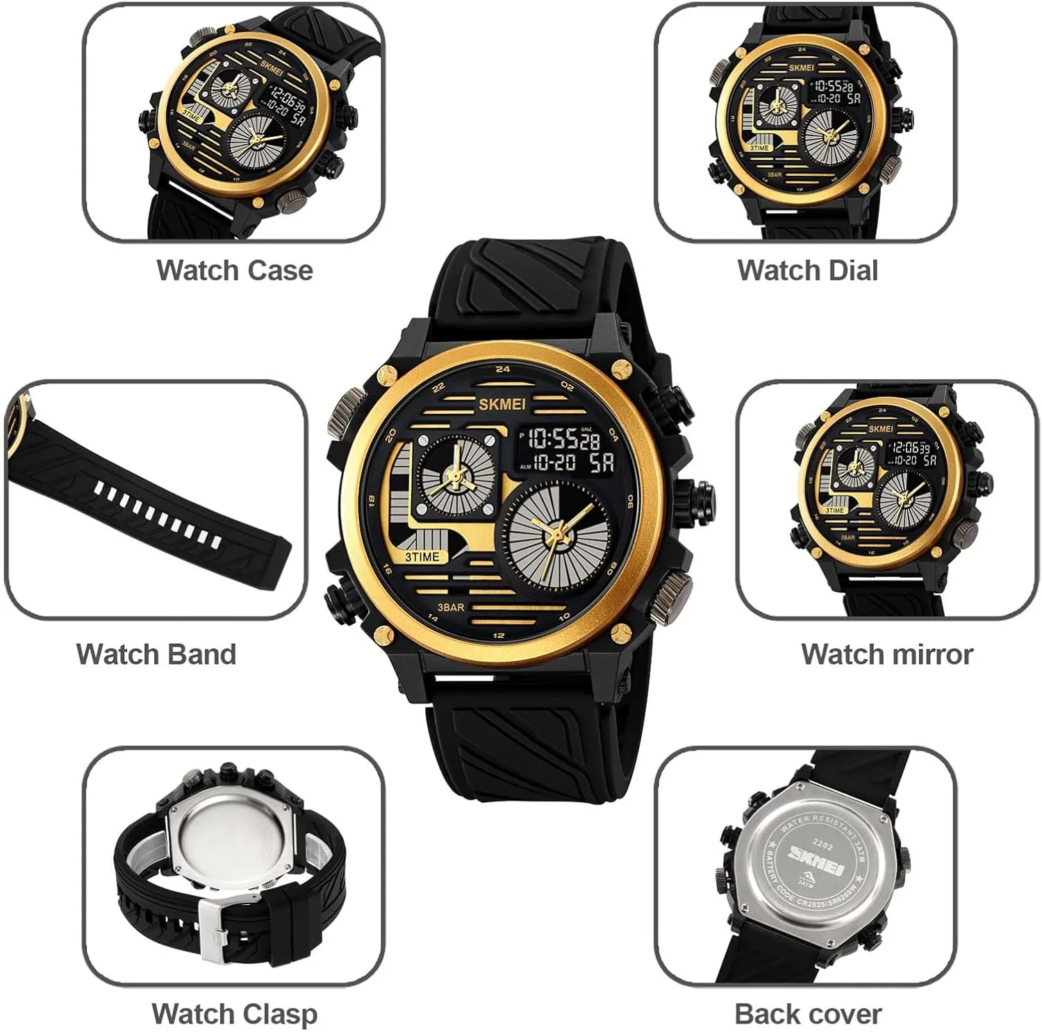 Tactical Watch$ Multi-Time Display$ Countdown Timer$ Alarm$ 12/24H Format$ EL Backlight$ vehicle deserve seventy Large Dial$ 50M Waterproof Design Rugged Men's 