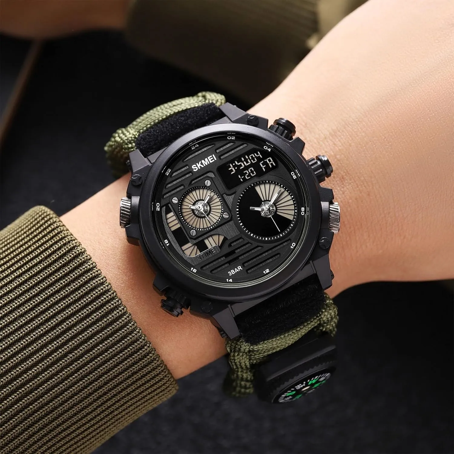 Tactical Watch$ Multi-Time Display$ Countdown Timer$ Alarm$ 12/24H Format$ EL Backlight$ vehicle deserve seventy Large Dial$ 50M Waterproof Design Rugged Men's 