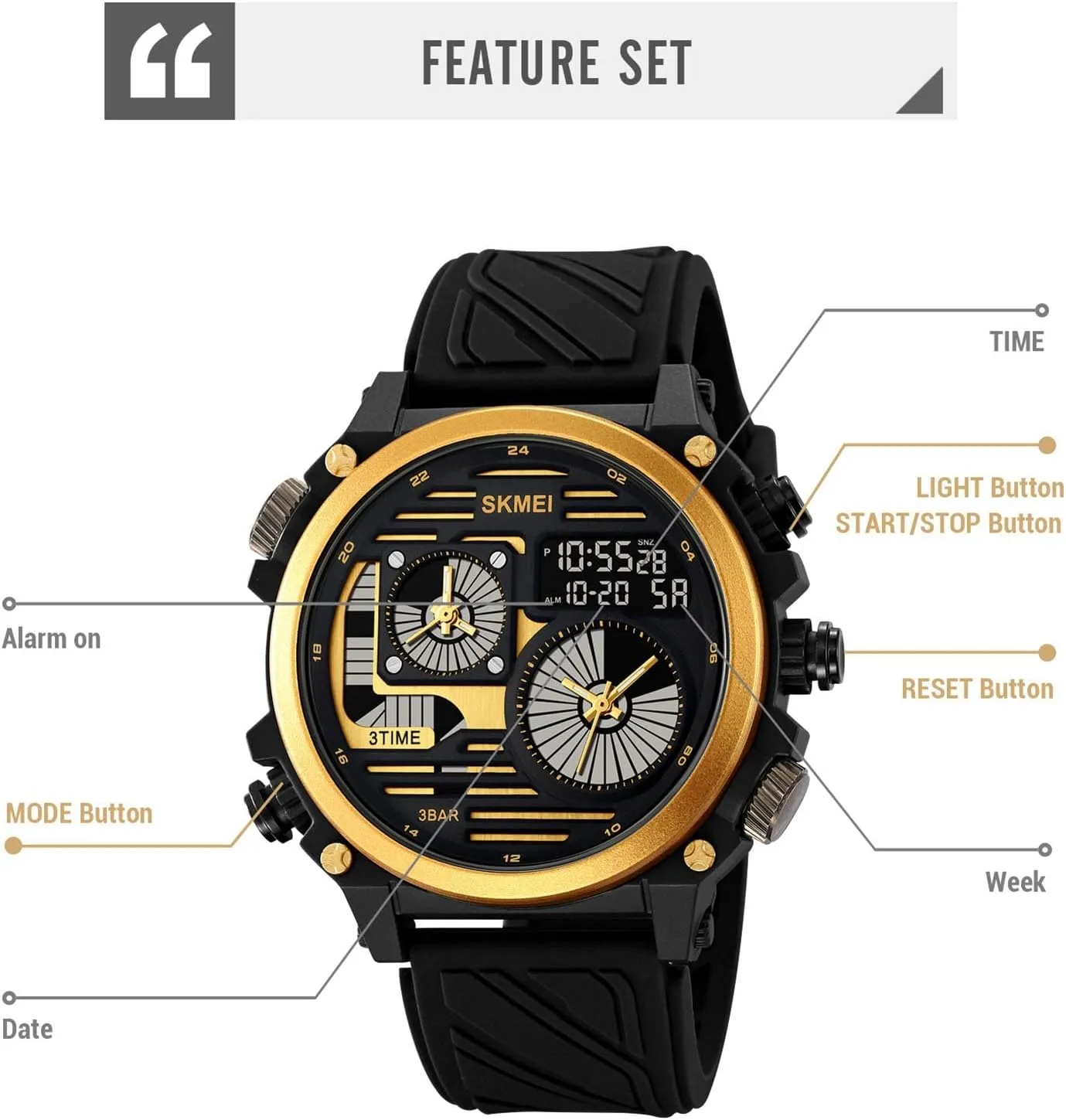 Tactical Watch$ Multi-Time Display$ Countdown Timer$ Alarm$ 12/24H Format$ EL Backlight$ vehicle deserve seventy Large Dial$ 50M Waterproof Design Rugged Men's 