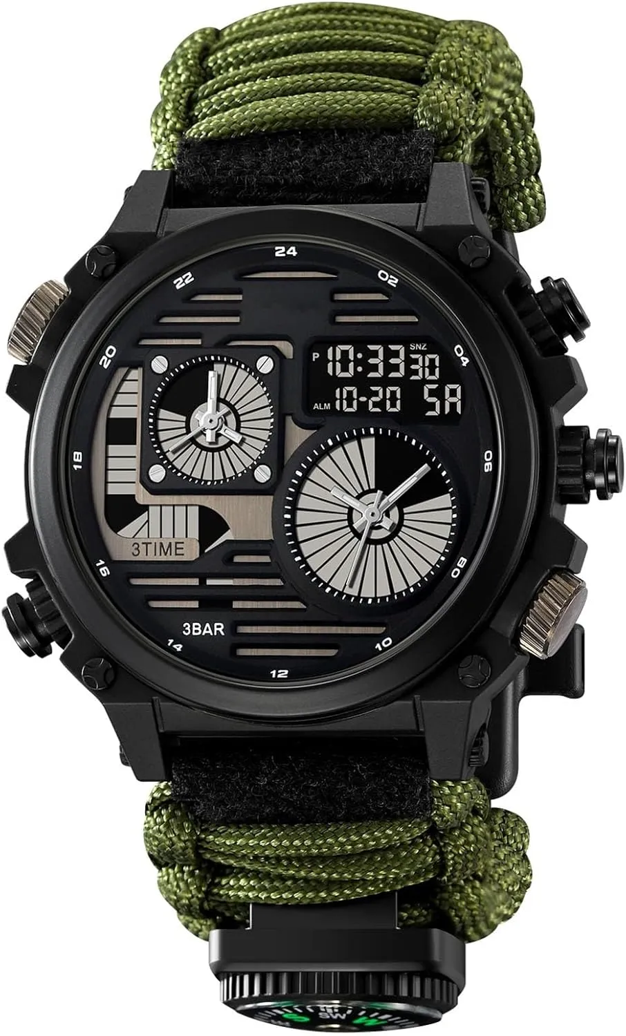 Tactical Watch$ Multi-Time Display$ Countdown Timer$ Alarm$ 12/24H Format$ EL Backlight$ vehicle deserve seventy Large Dial$ 50M Waterproof Design Rugged Men's 