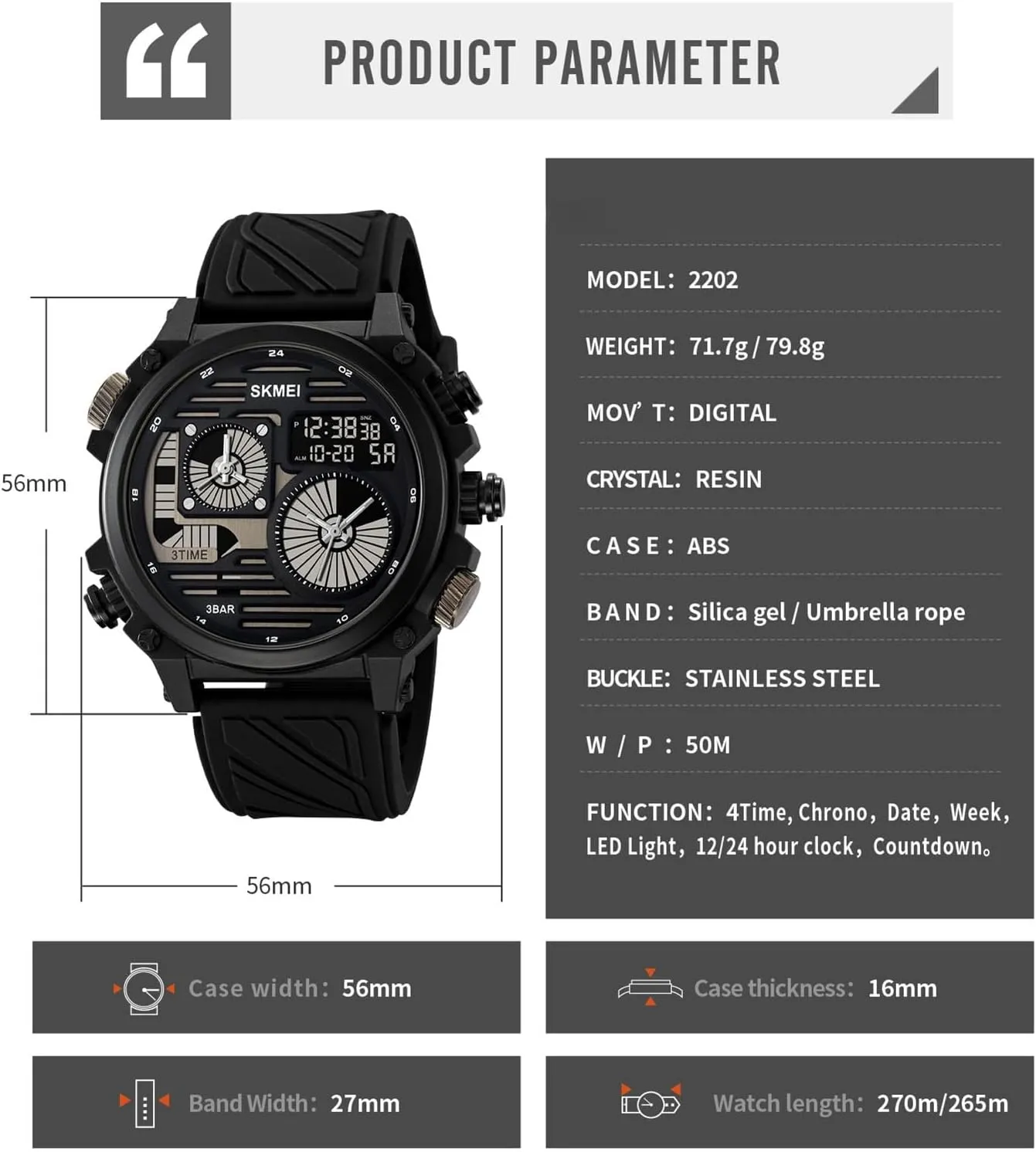 Tactical Watch$ Multi-Time Display$ Countdown Timer$ Alarm$ 12/24H Format$ EL Backlight$ vehicle deserve seventy Large Dial$ 50M Waterproof Design Rugged Men's 