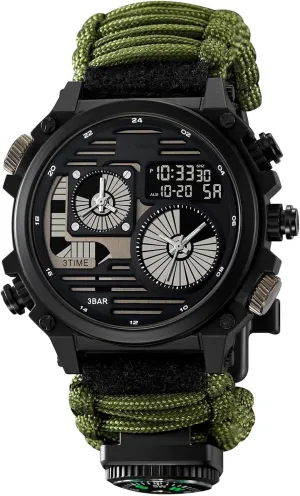 Tactical Watch$ Multi-Time Display$ Countdown Timer$ Alarm$ 12/24H Format$ EL Backlight$ vehicle deserve seventy Large Dial$ 50M Waterproof Design Rugged Men's 