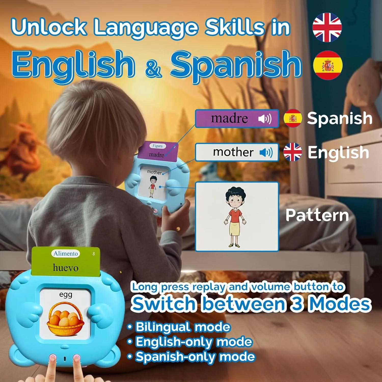 Talking Flash Cards for Kids - criterion Bilingual Pocket Speech for Toddlers 3-12$ 510 Sight Words of 31 Themes$ Autism Sensory Toys$ Tarjetas Parlantes Biling��es Espanol (Blue) English & Spanish 
