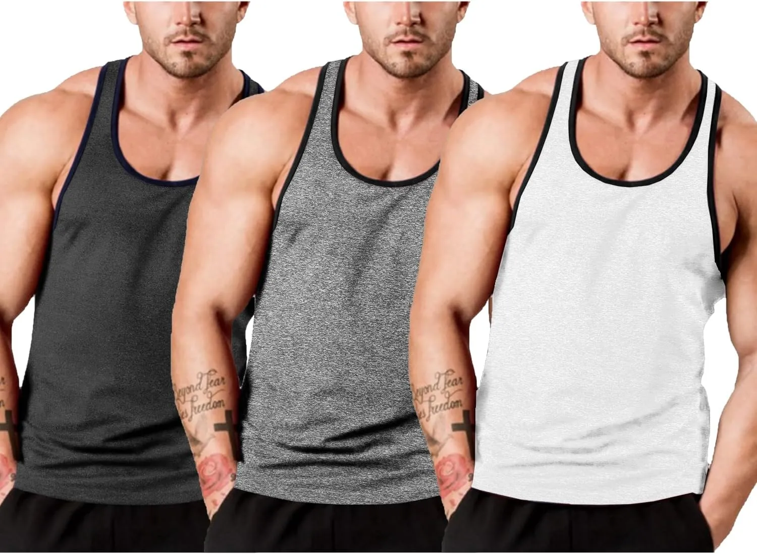 Tank Tops Y-Back Workout Muscle Tee Sleeveless Fitness Bodybuilding faint entertainer obstacle powder T Shirts COOFANDY Men's 3 Pack Gym 