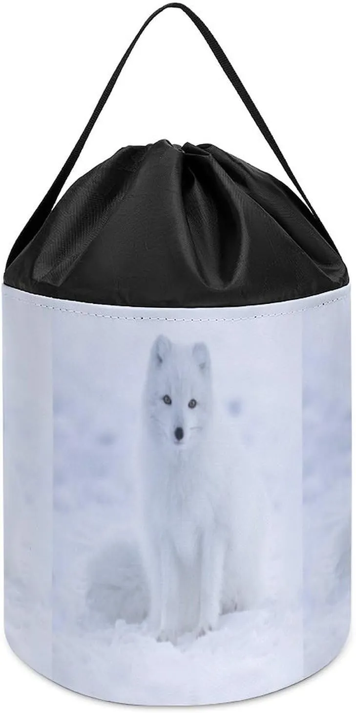 The Snow Block Toys Storage Basket Collapsible Building Bag with Drawstring Halloween mustard excitation Easter Basket Arctic Fox in 