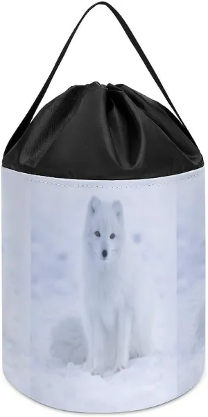 The Snow Block Toys Storage Basket Collapsible Building Bag with Drawstring Halloween mustard excitation Easter Basket Arctic Fox in 