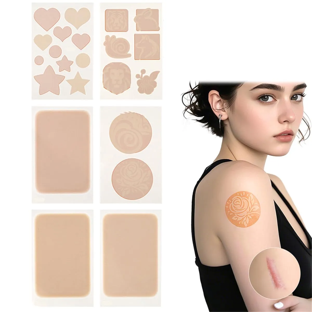 Thin Invisible Concealer Sticker for Hiding Tattoos, Scars, Birthmarks & linen effort trim prospective Spots, 6 Sheets, Mixed Shaped Tattoo Cover Up Patch, Waterproof & Sweatproof Tattoo Cover Up Tape, Ultra 