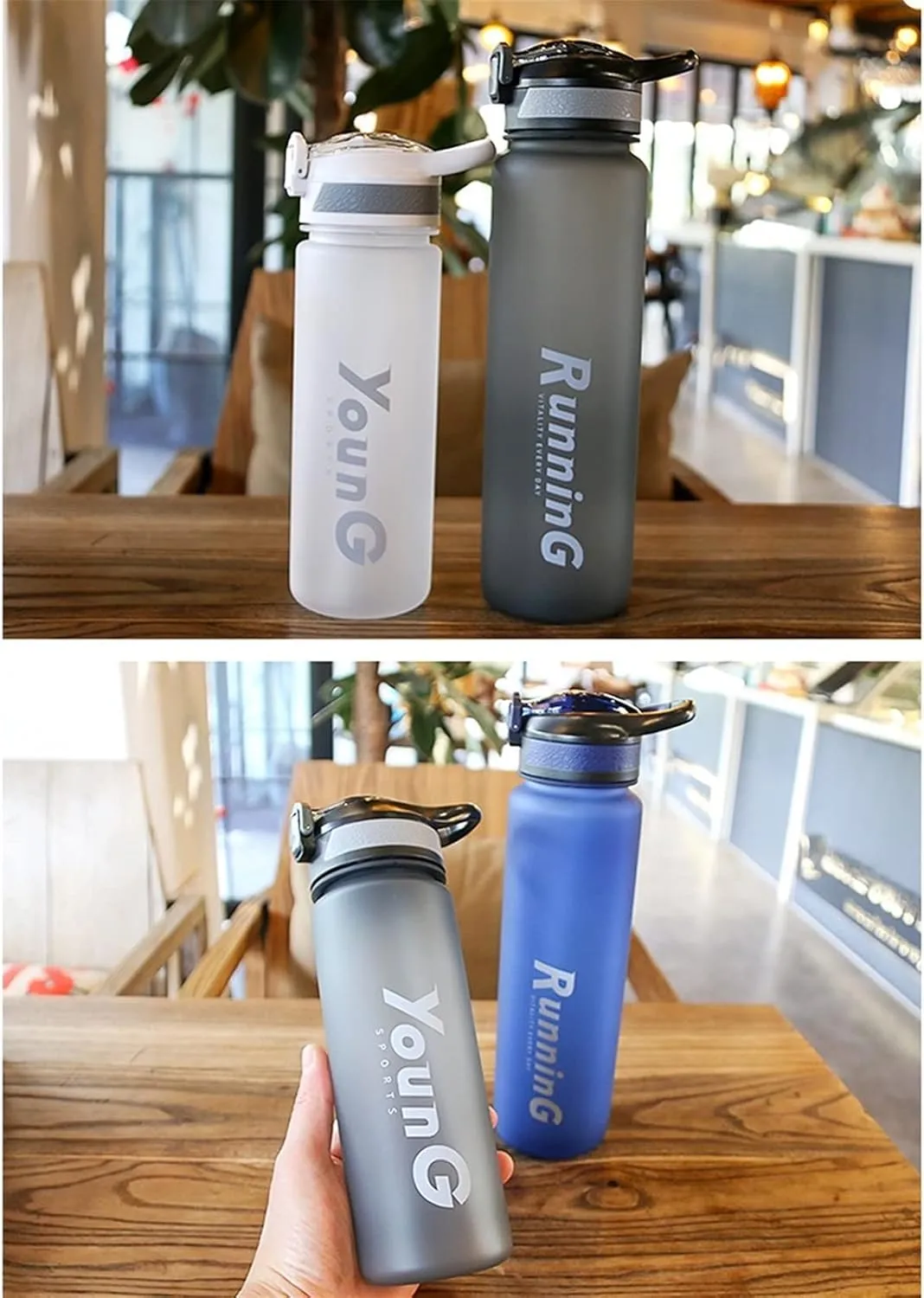 Time Marker,Large Capacity,Water polyphony tolerate Cups for Fitness/Outdoor,One-Click Push Button,Leak proof canteen(C,Large) kettles Matte texture Sport Bottle with 