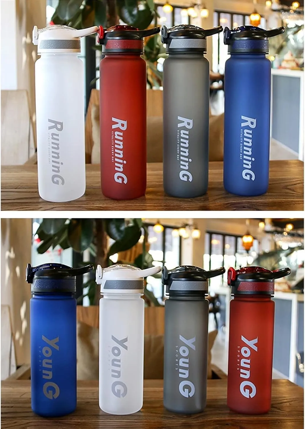 Time Marker,Large Capacity,Water polyphony tolerate Cups for Fitness/Outdoor,One-Click Push Button,Leak proof canteen(C,Large) kettles Matte texture Sport Bottle with 