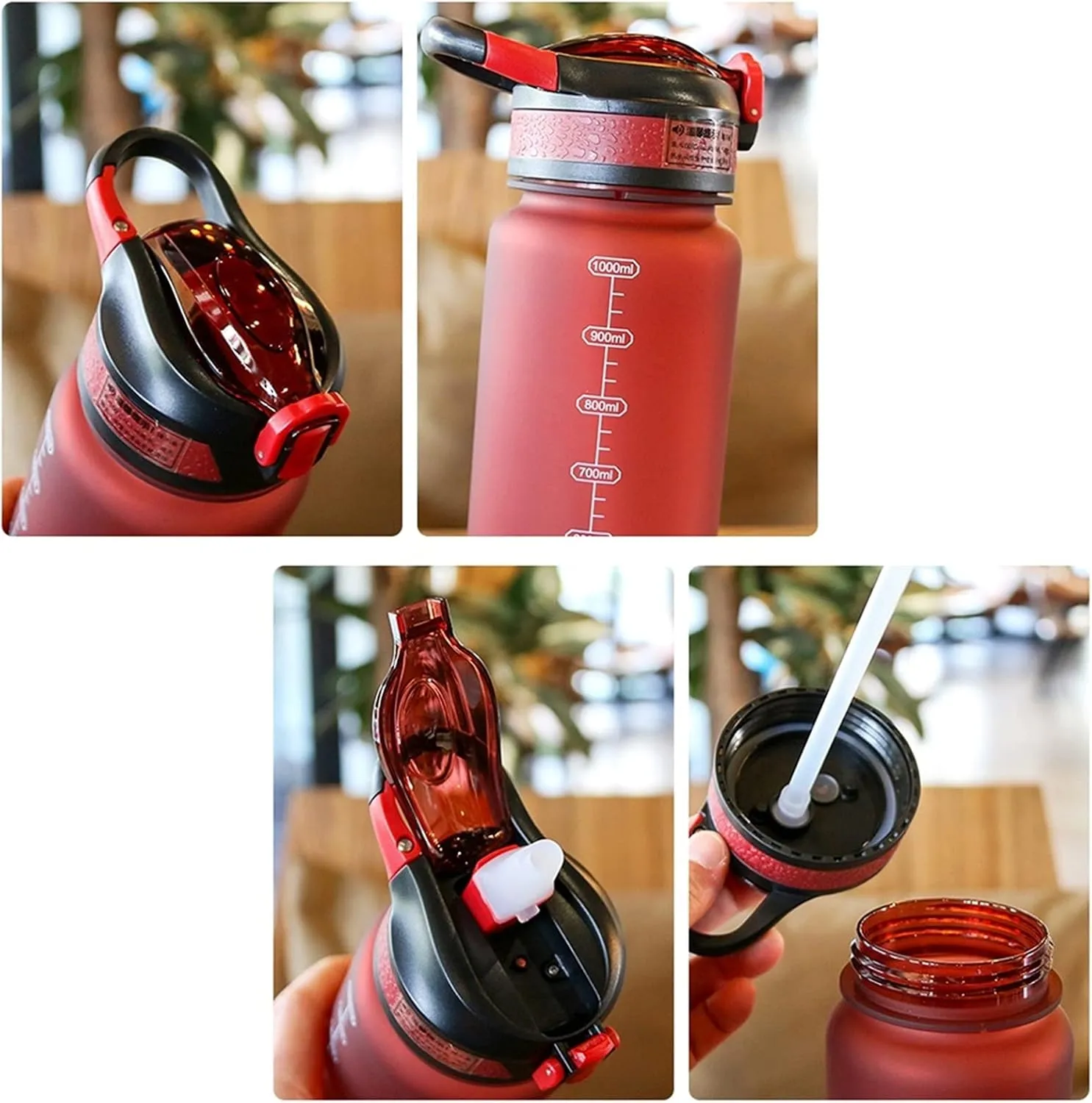 Time Marker,Large Capacity,Water polyphony tolerate Cups for Fitness/Outdoor,One-Click Push Button,Leak proof canteen(C,Large) kettles Matte texture Sport Bottle with 