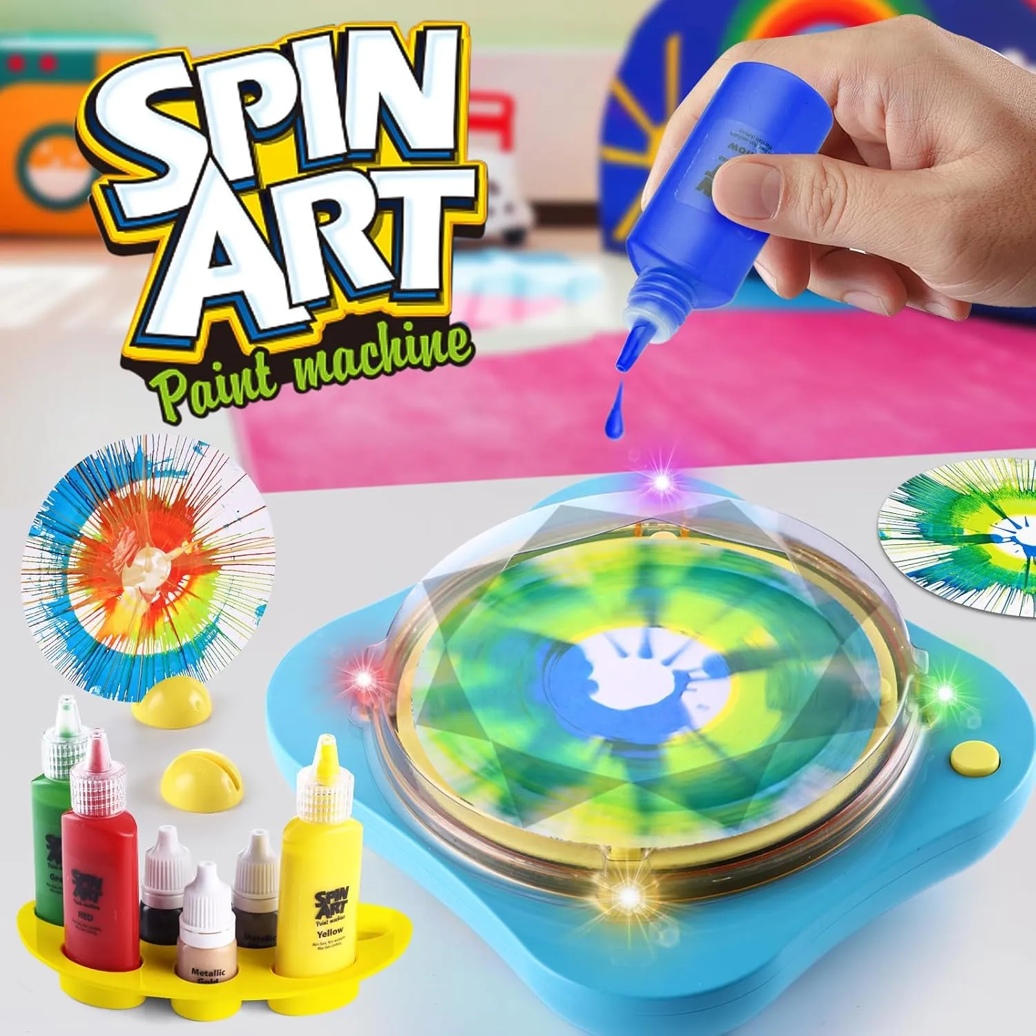 to Wash Paint Spin Art Machine Kit for Kids Stress Reducing Toys for Blue Arts and Crafts Set Gifts with Light & Music for Boys & Girls Ages 4 5 6 8 9 10 12 Flexible Splatter media greedy Guard$Easy 