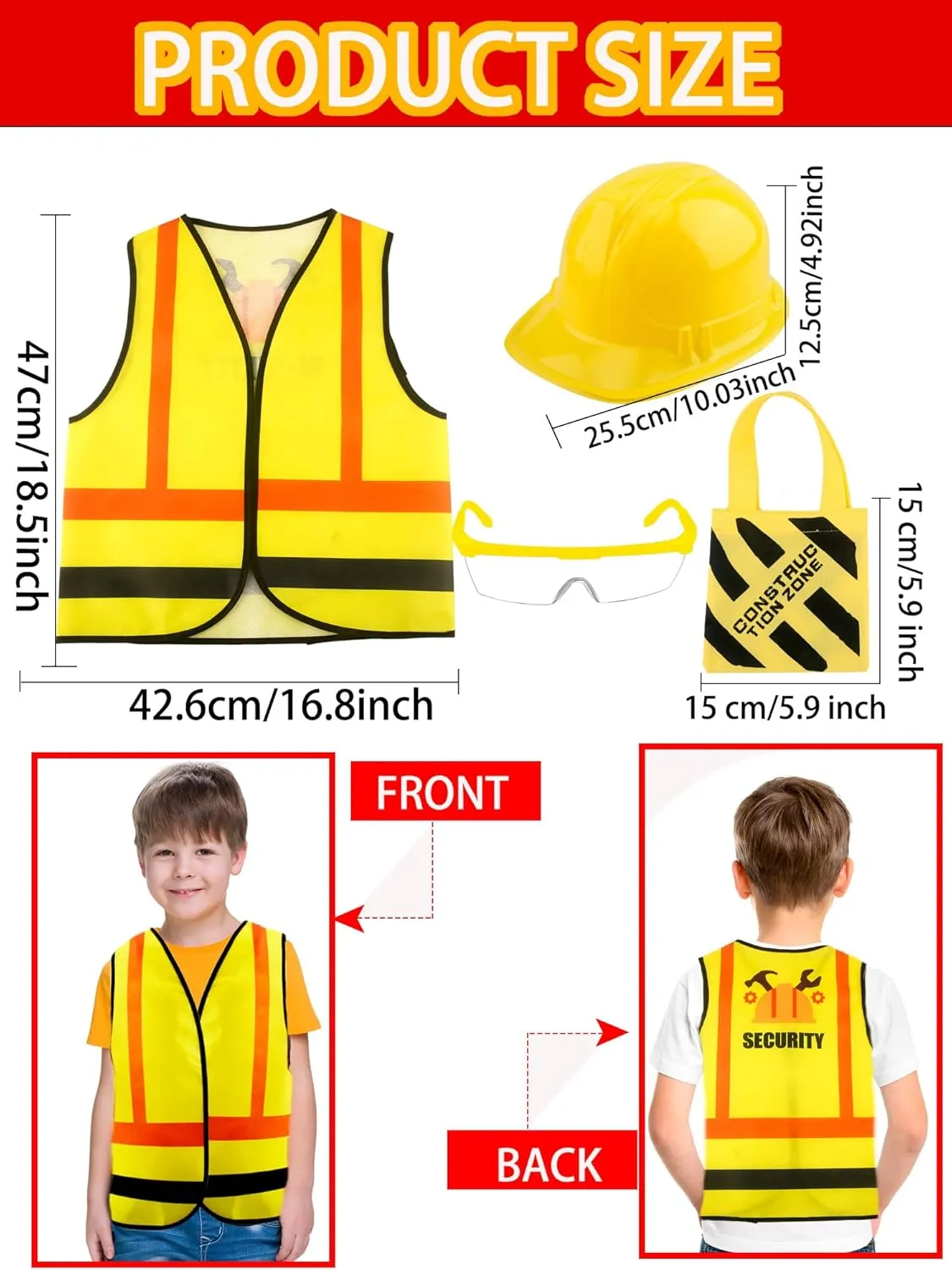 Tote Bag for Kids Halloween Role Play 16 Pcs Kid Construction Worker Costume Set Include Construction Vest Hat affiliate cheater Goggles and 