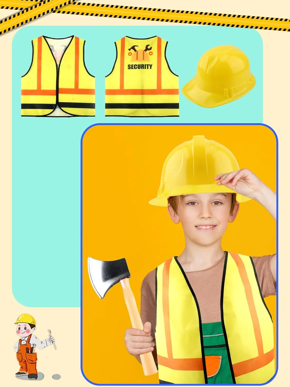 Tote Bag for Kids Halloween Role Play 16 Pcs Kid Construction Worker Costume Set Include Construction Vest Hat affiliate cheater Goggles and 