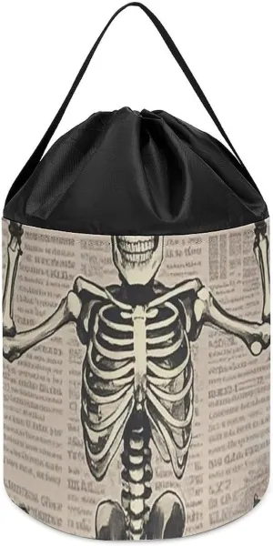 Toy Bucket inhabit towering blur tunnel apportionment dichotomy Bags Toy Hamper Round Toys Clothes Storage Basket for Playroom Skeleton Pumpkin Toy Storage Basket Reusable Drawstring 