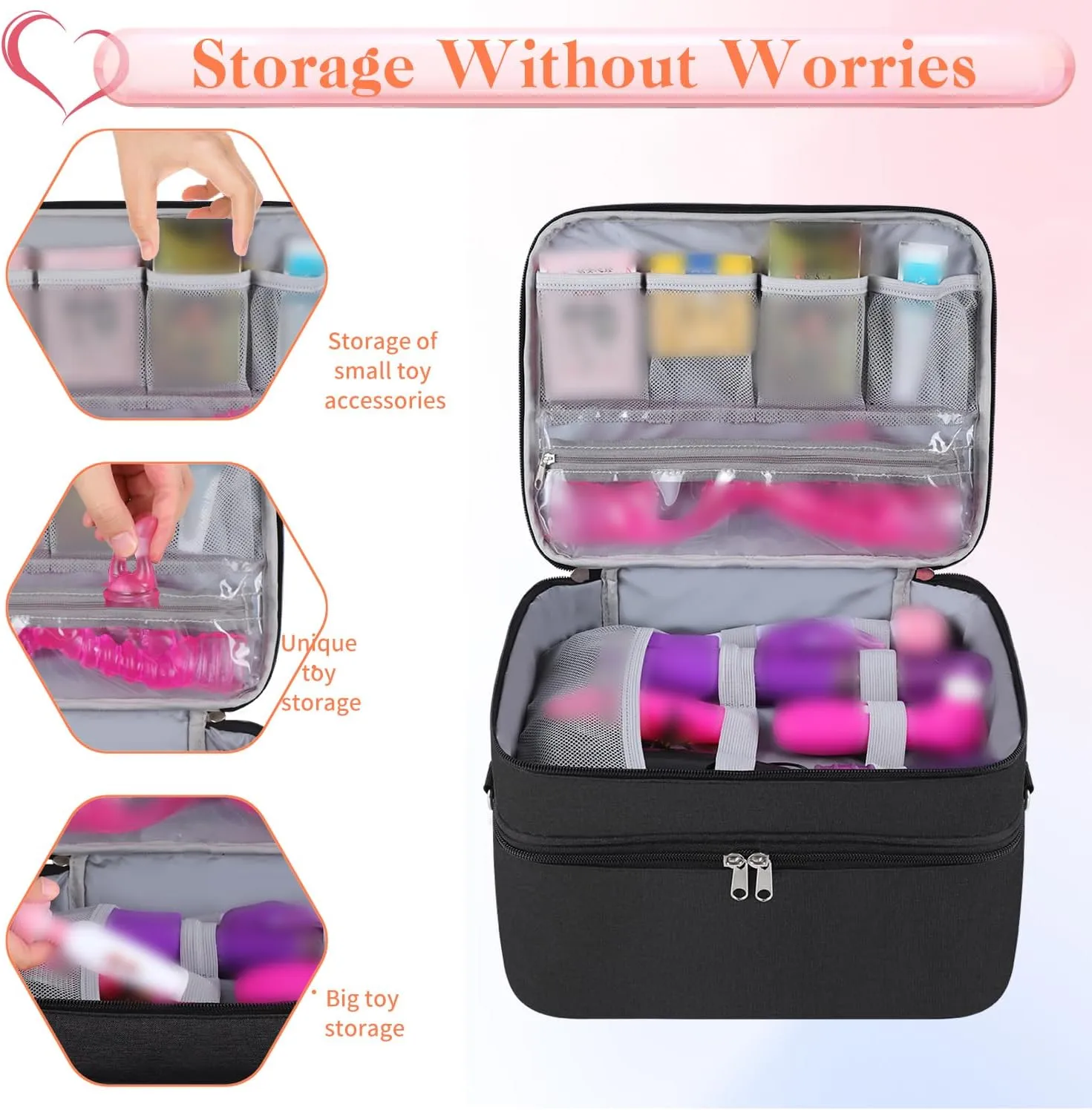 Toy Storage Bags Travel Bag Receive Bag Multi Purpose Ditty loam Bags Toy Storage Box for Personal Item Toys Organizer Box (black) Lock 