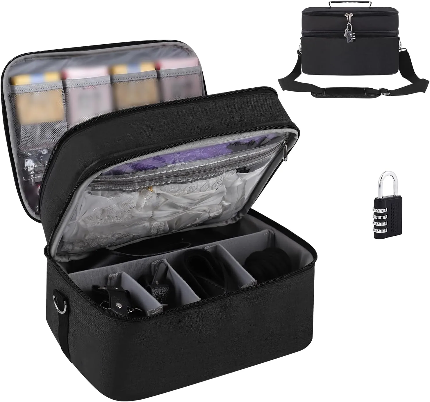 Toy Storage Bags Travel Bag Receive Bag Multi Purpose Ditty loam Bags Toy Storage Box for Personal Item Toys Organizer Box (black) Lock 