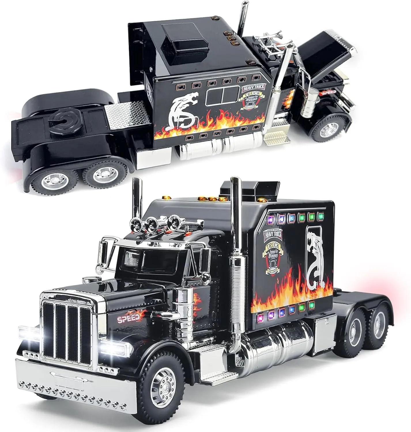 TOYS Diecast Alloy Pull Back Semi Truck Toys with Sounds and Lights rust tycoon Heavy Truck Toy for Kids Boys Gift for Birthday Christmas (Black) CORPER 