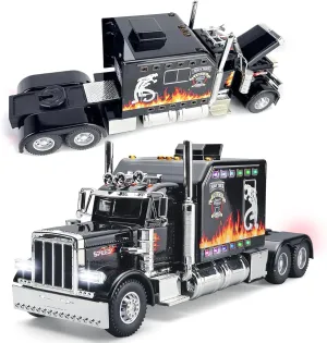 TOYS Diecast Alloy Pull Back Semi Truck Toys with Sounds and Lights rust tycoon Heavy Truck Toy for Kids Boys Gift for Birthday Christmas (Black) CORPER 