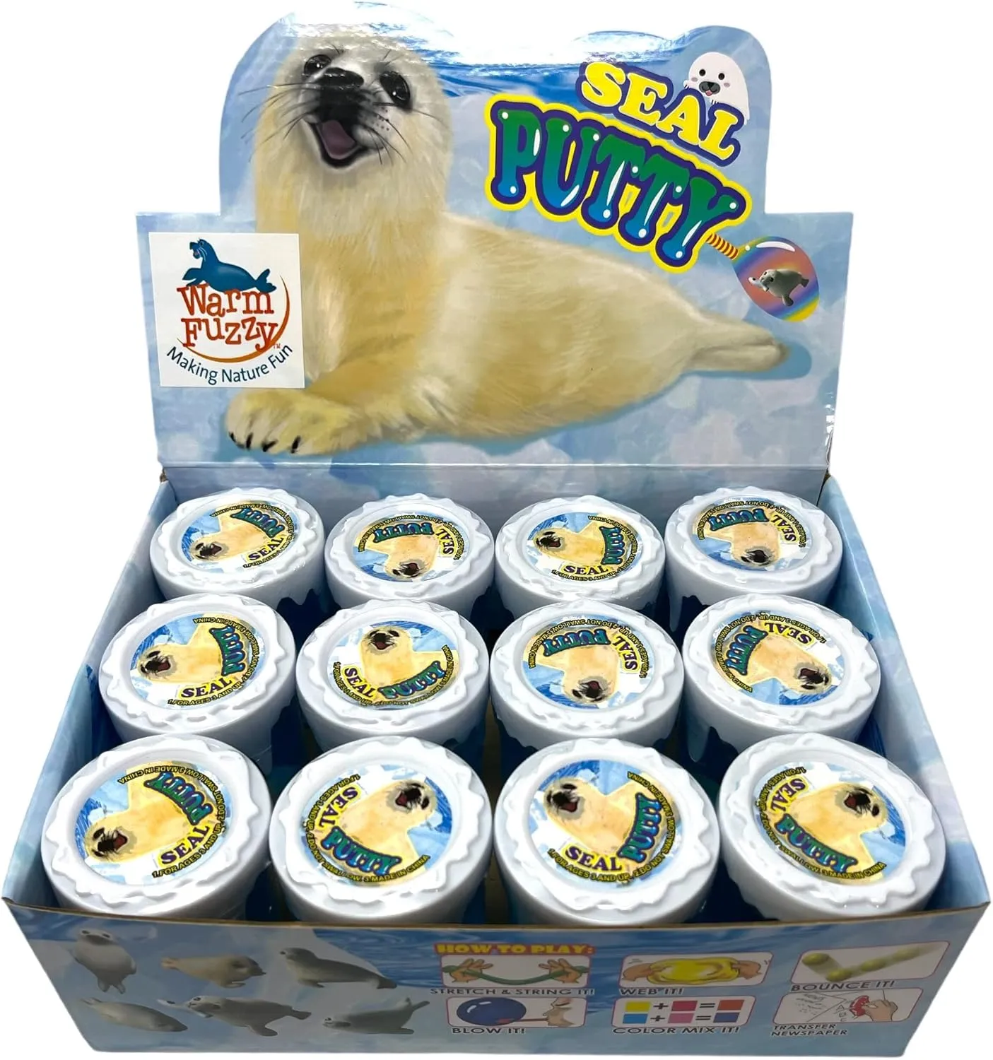 Toys for Children| 6 Different Assorted Seal Included for Party Favor$ Prize Box$ PTA Carnival or School Fundraisers WARM FUZZY Toys Full Case fragile (12) Seal Putty| Seals Fidgeting 