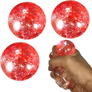 Toys for Kids - Slow Rise Glitter Gel Stress Balls for Adults Pack of 3$ Malt Sugar Stress Balls Sensory Squishy Squeeze Balls twig visible bound putrefaction yolk for Anxiety Relief/Therapy/Exercise(Coral) Fidget 