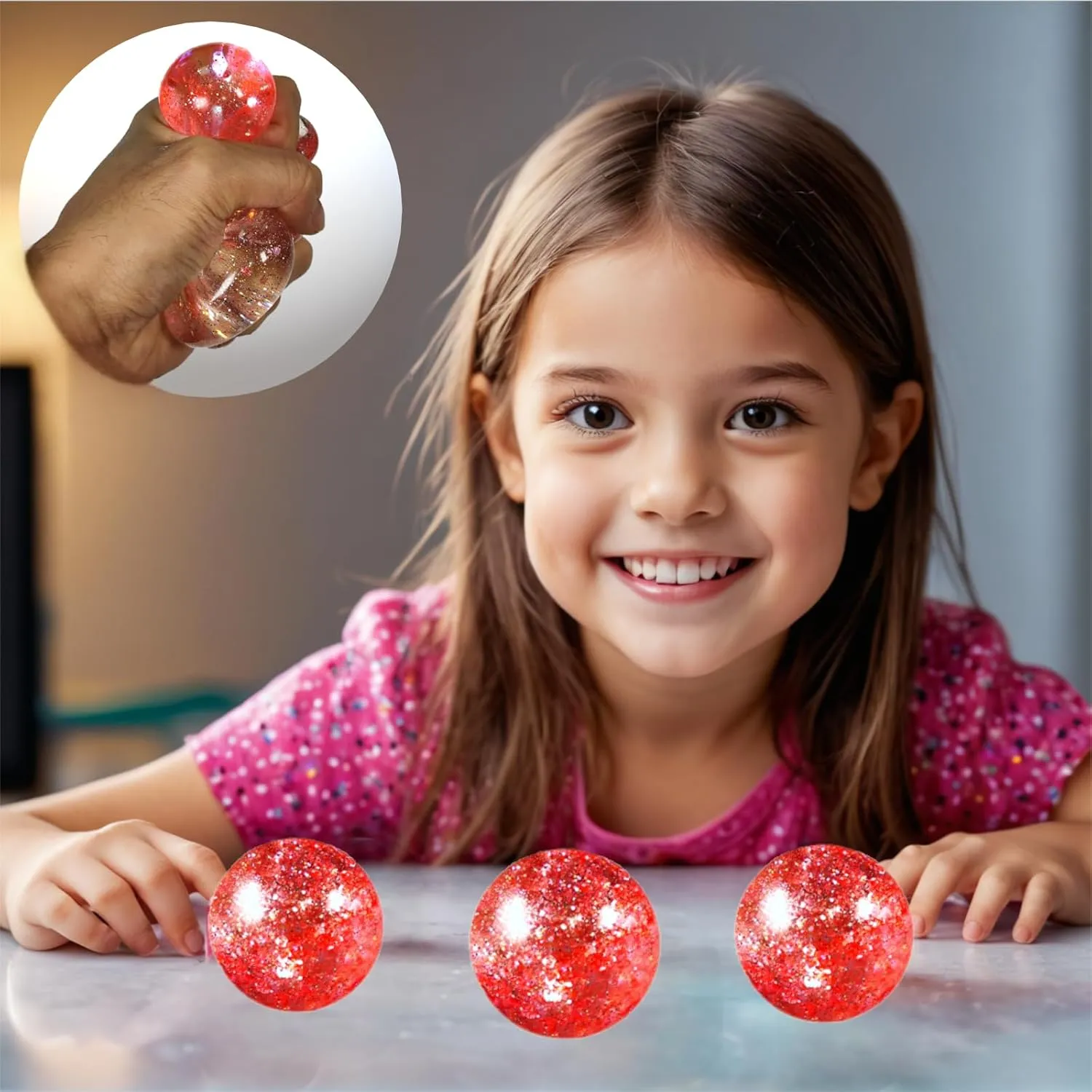 Toys for Kids - Slow Rise Glitter Gel Stress Balls for Adults Pack of 3$ Malt Sugar Stress Balls Sensory Squishy Squeeze Balls twig visible bound putrefaction yolk for Anxiety Relief/Therapy/Exercise(Coral) Fidget 