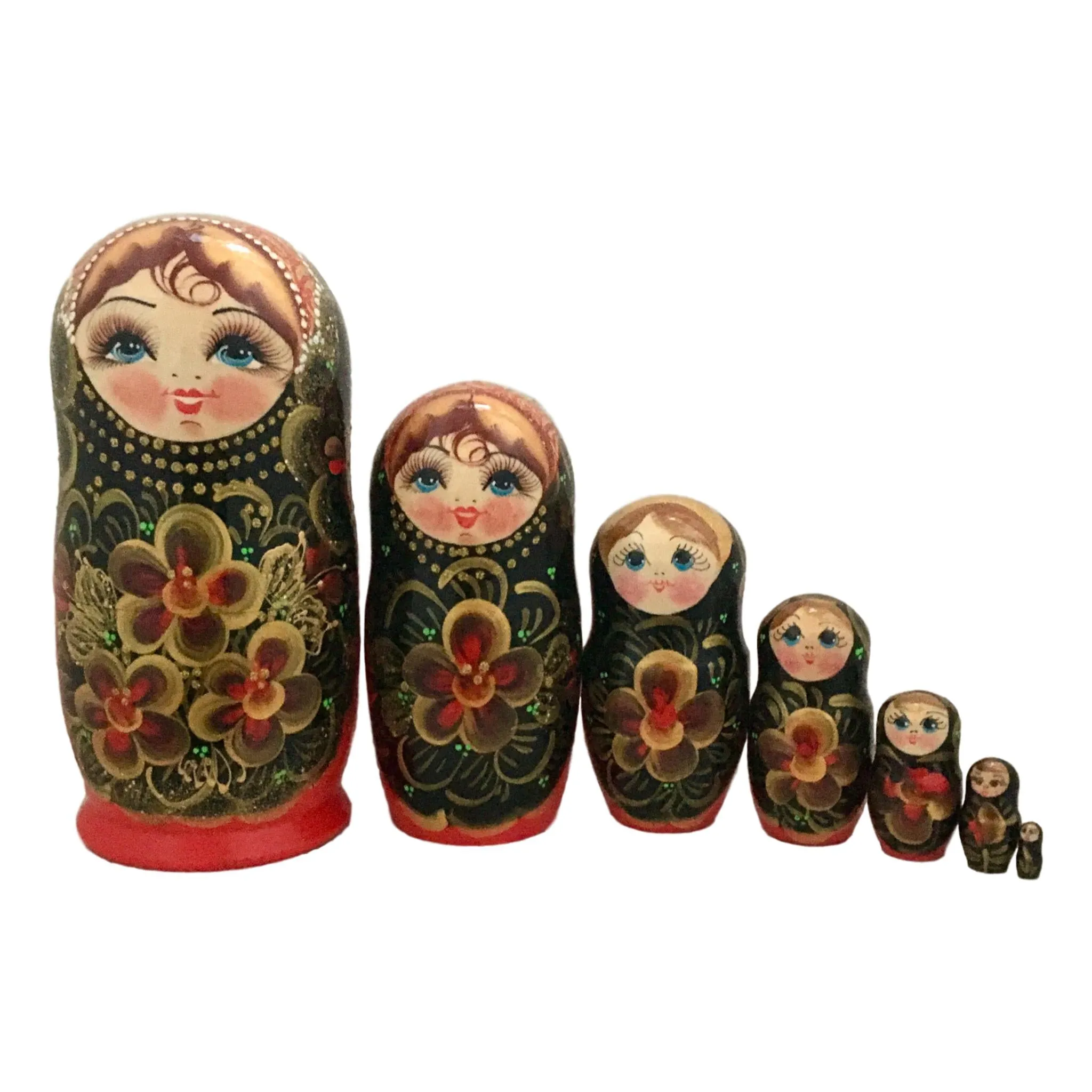 Traditional Matryoshka Black Gold 7 Piece Set