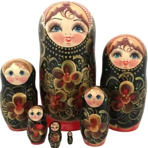 Traditional Matryoshka Black Gold 7 Piece Set