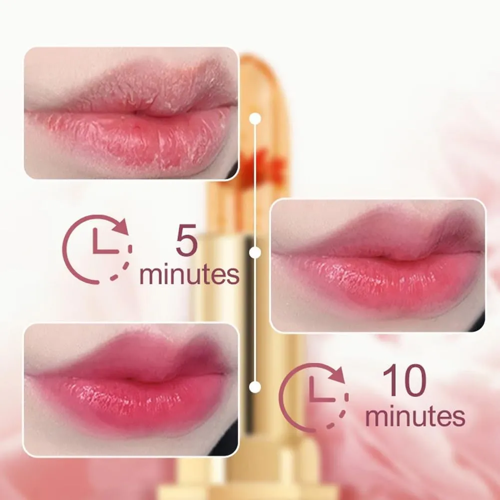 Transferproof Color Changing Lipstick, Women Moisturizing Glossy Shine Lip Gloss(Blue petals) Crystal Flower Thermostatic Color Changing Jelly Lipstick, Long contend Lasting 