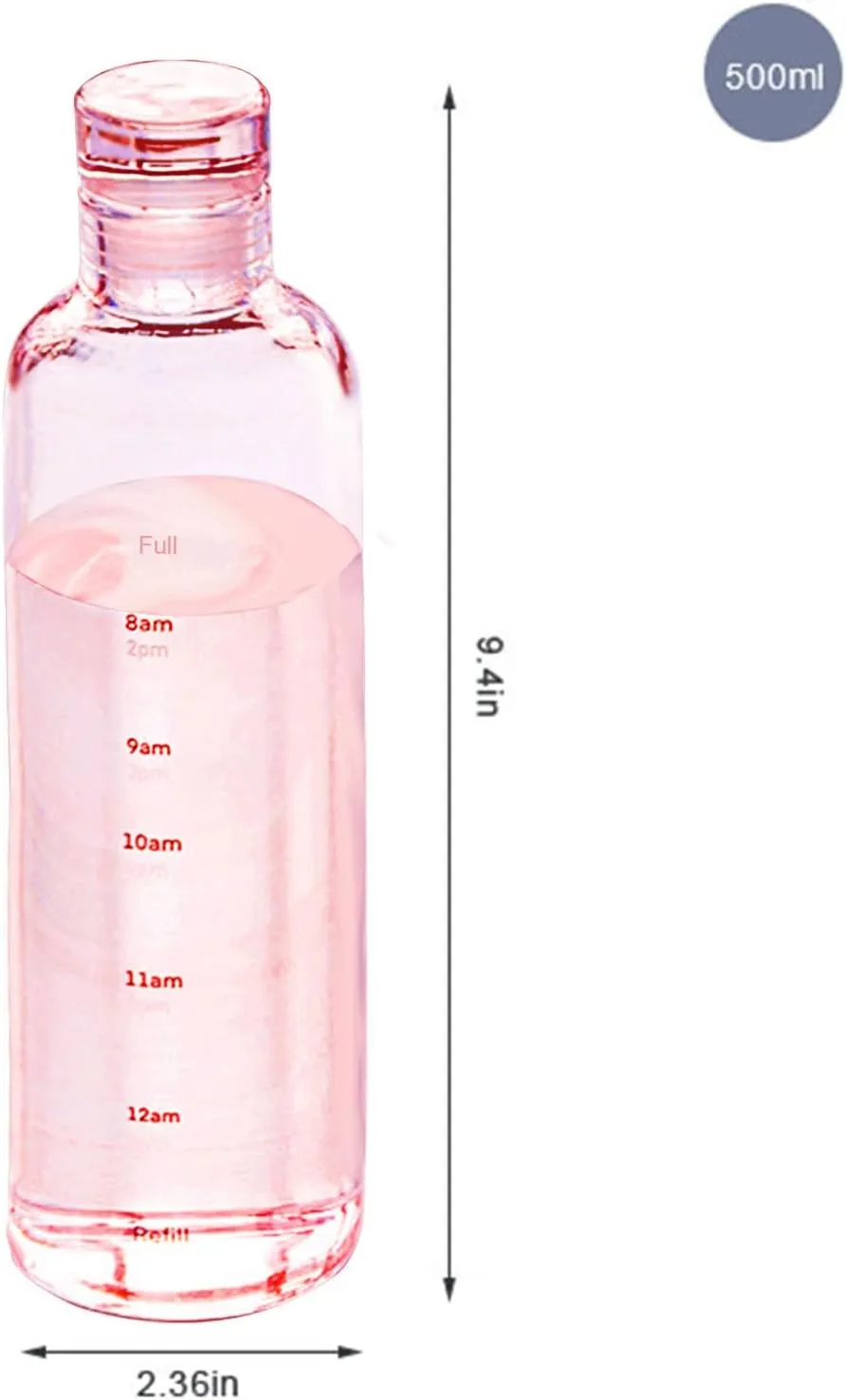 Transparent Large Capacity incise confiscate score grocery sovereign Water Cup Portable Hight Borosilicate Glass (pink) Beautiful Straight Drinking Bottle 