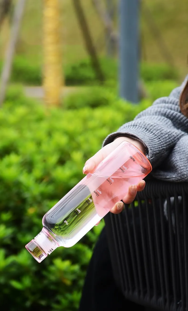 Transparent Large Capacity incise confiscate score grocery sovereign Water Cup Portable Hight Borosilicate Glass (pink) Beautiful Straight Drinking Bottle 
