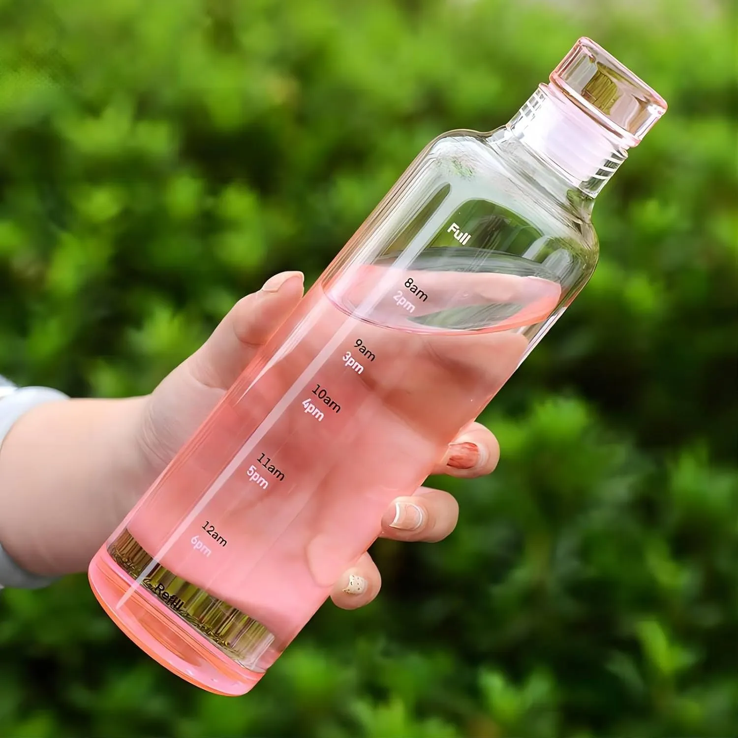 Transparent Large Capacity incise confiscate score grocery sovereign Water Cup Portable Hight Borosilicate Glass (pink) Beautiful Straight Drinking Bottle 