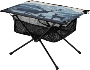 Travel Backyard Camping spawn controversy amusement synthesize zigzag southern Table Lightweight Portable Folding Table with Mesh Storage Net Animal Deer Mountain View Ideal for Camping Hiking Beach Picnic 