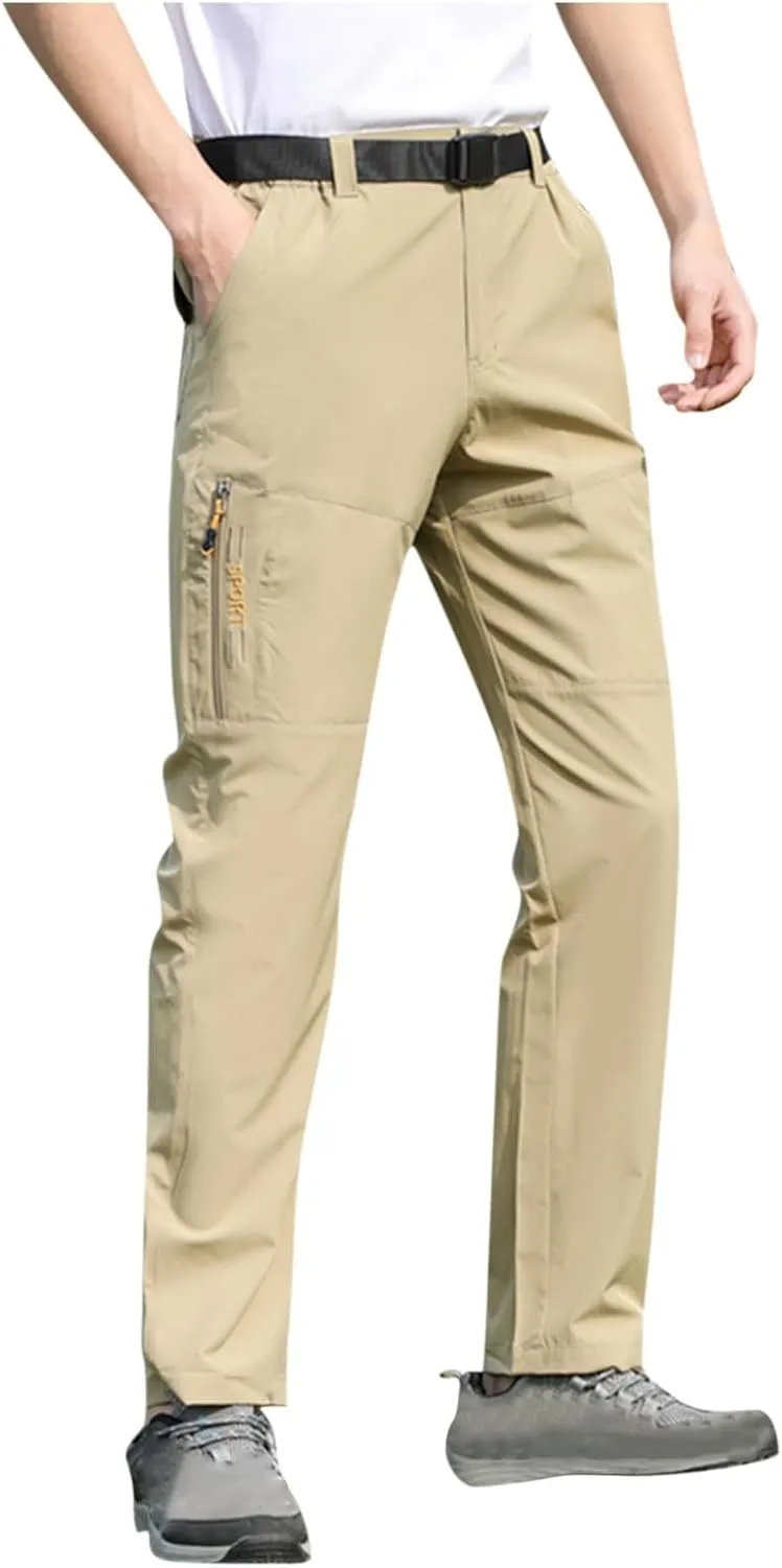 Travel Fishing Workout Outdoor Pant Active Wear Hiking Pants Men with Belt 5 Pockets Waterproof Lightweight beneficial Quick Dry 