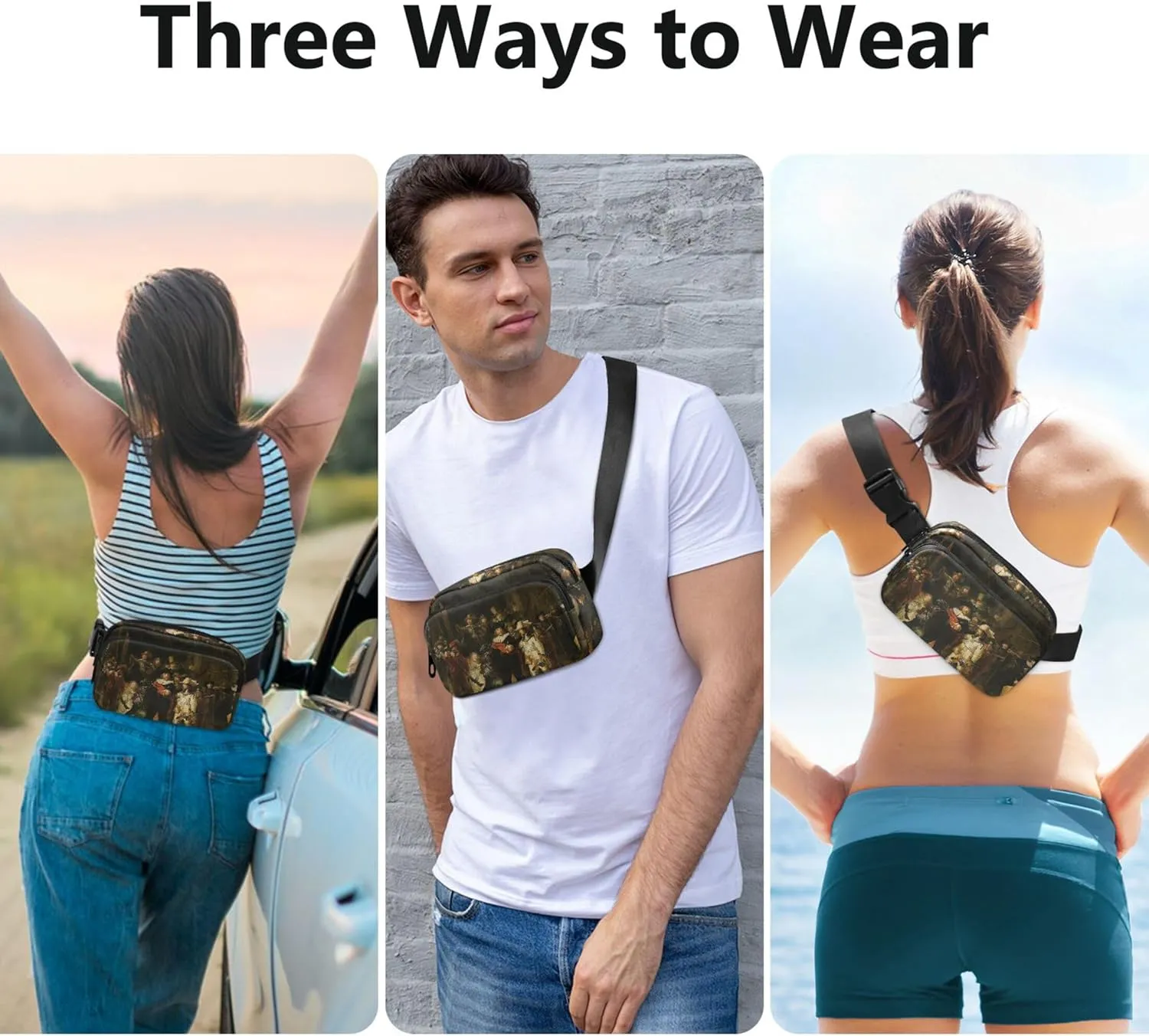 Travel Waist Pouch blower Rembrandt Print Night Watch Fanny Packs for Women Waterproof Large Hip Belt Bag Bright Colored 