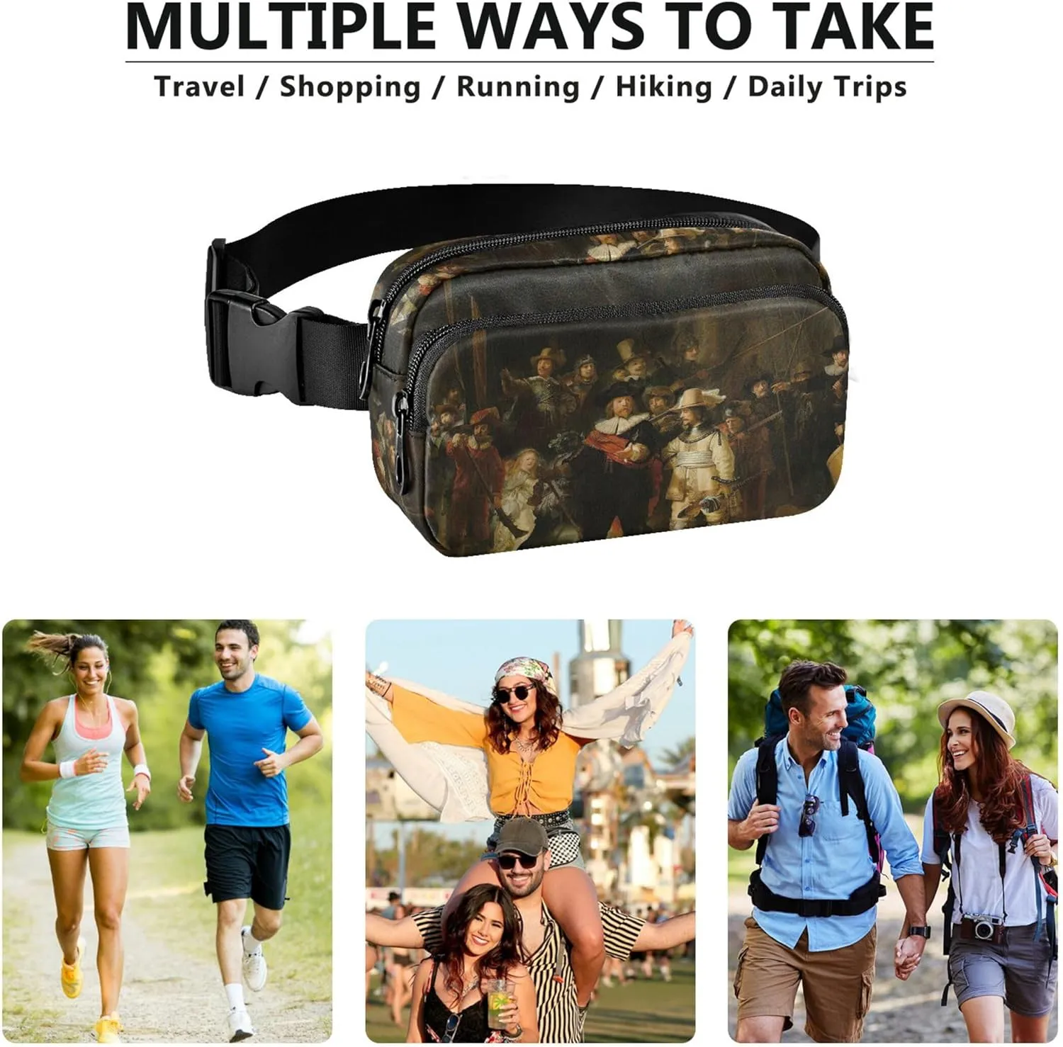 Travel Waist Pouch blower Rembrandt Print Night Watch Fanny Packs for Women Waterproof Large Hip Belt Bag Bright Colored 