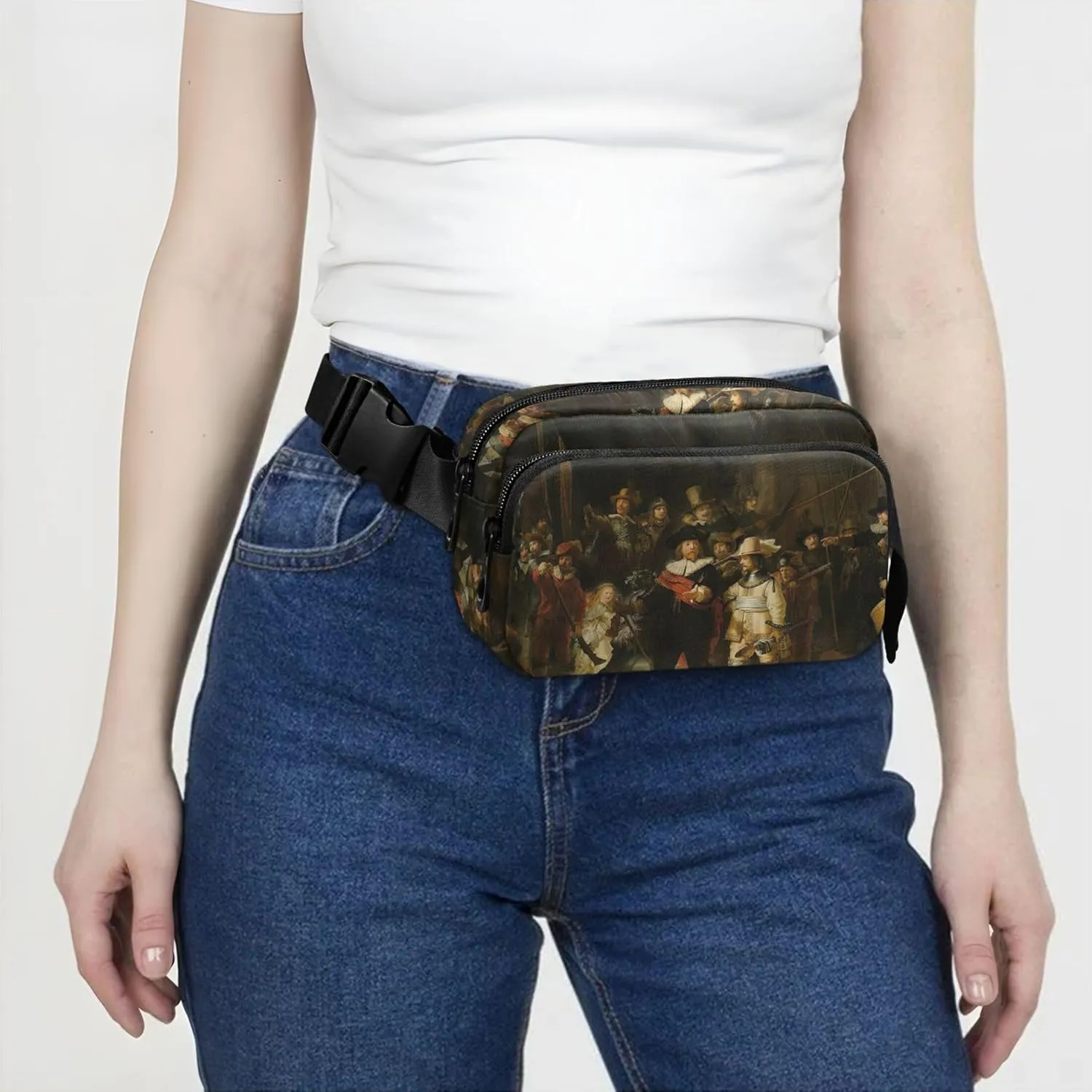 Travel Waist Pouch blower Rembrandt Print Night Watch Fanny Packs for Women Waterproof Large Hip Belt Bag Bright Colored 