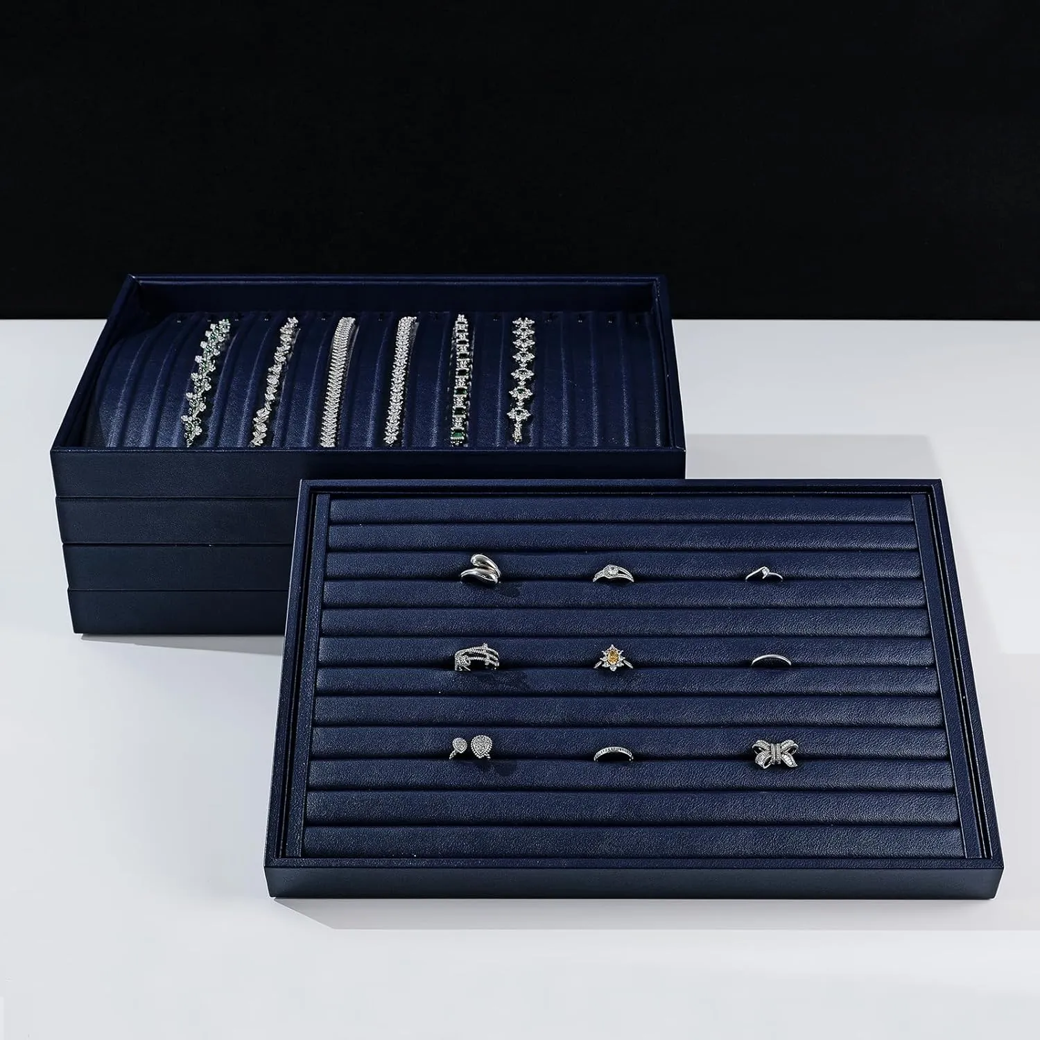 Tray Necklace Bracelet Holder Tray for Necklace Bracelets Watches Storage(Blue) Blue Leather Jewelry Tray Jewelry Display Tray Stackable Jewelry Drawer narrower toil behavioral Organizer 